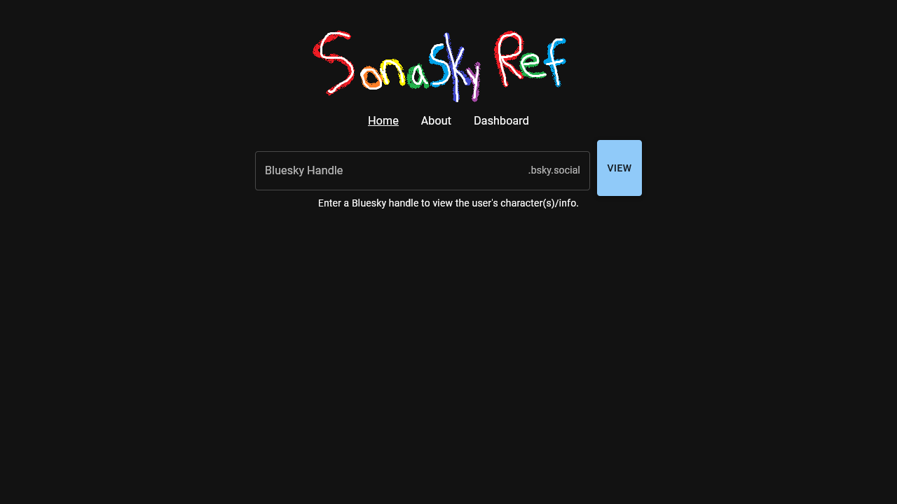 A screenshot of the SonaSky Ref homepage, showing a text input box asking for a Bluesky handle.